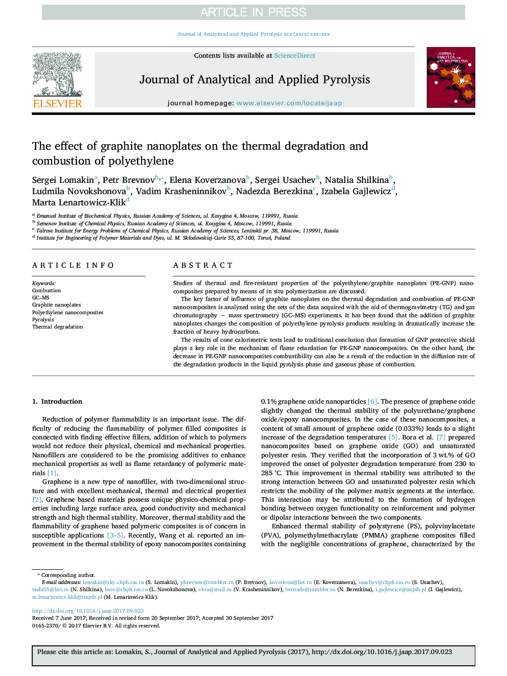 The effect of graphite nanoplates on the thermal degradation and combustion of polyethylene