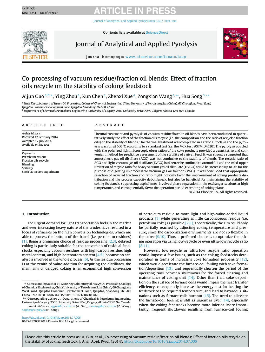 Co-processing of vacuum residue/fraction oil blends: Effect of fraction oils recycle on the stability of coking feedstock