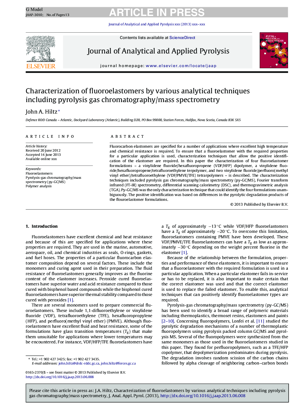 Characterization of fluoroelastomers by various analytical techniques including pyrolysis gas chromatography/mass spectrometry