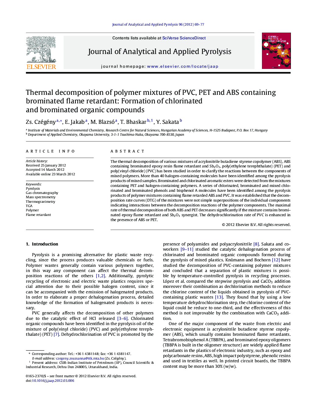 Thermal decomposition of polymer mixtures of PVC, PET and ABS containing brominated flame retardant: Formation of chlorinated and brominated organic compounds