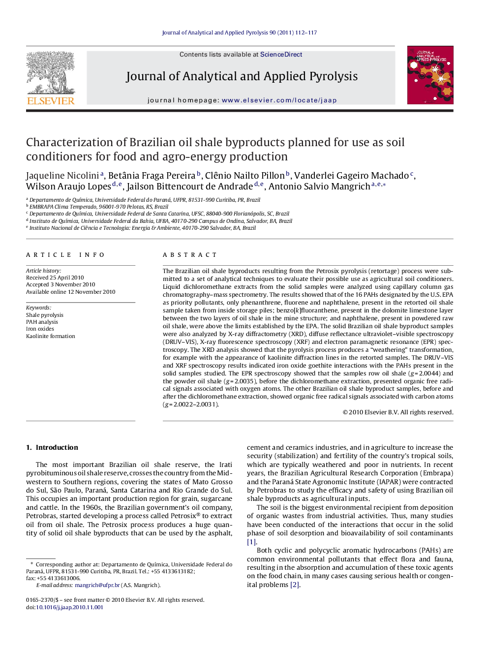 Characterization of Brazilian oil shale byproducts planned for use as soil conditioners for food and agro-energy production