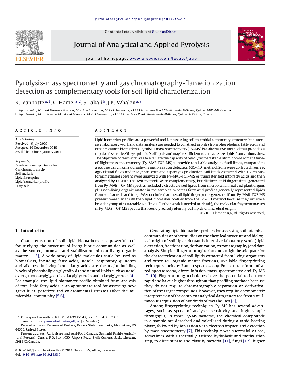 Pyrolysis-mass spectrometry and gas chromatography-flame ionization detection as complementary tools for soil lipid characterization