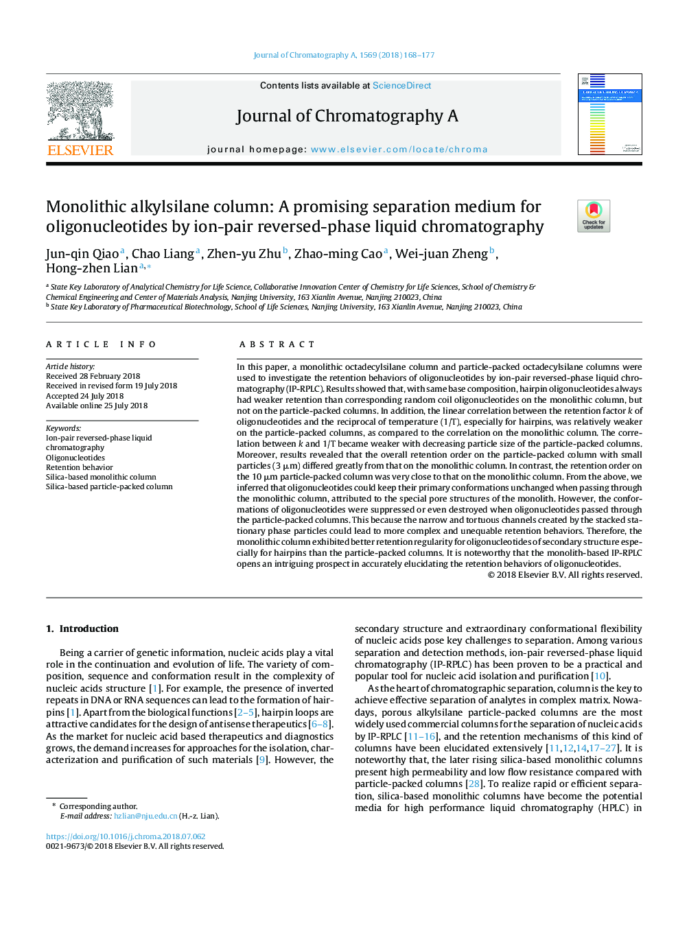 Monolithic alkylsilane column: A promising separation medium for oligonucleotides by ion-pair reversed-phase liquid chromatography