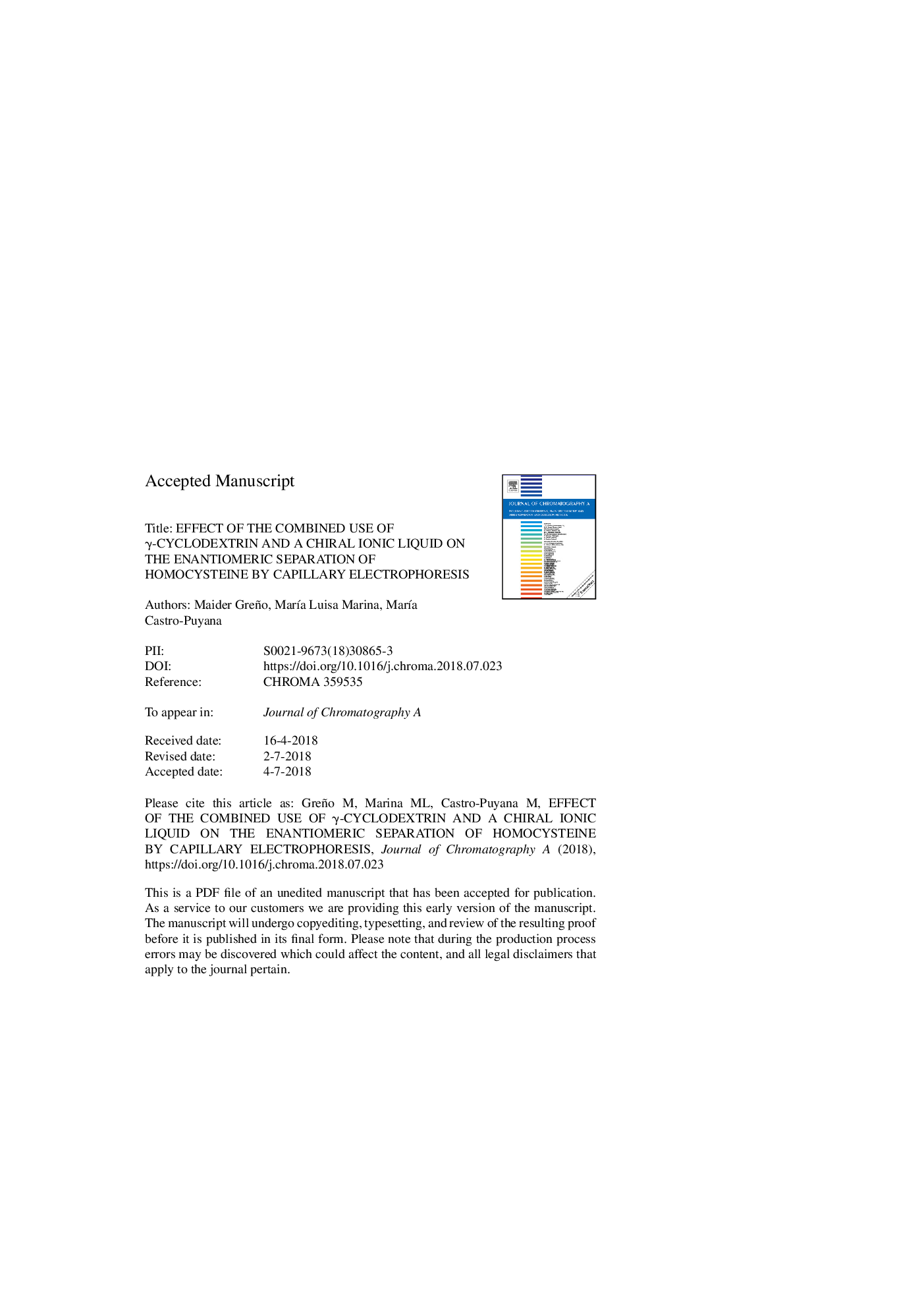 Effect of the combined use of Î³-cyclodextrin and a chiral ionic liquid on the enantiomeric separation of homocysteine by capillary electrophoresis