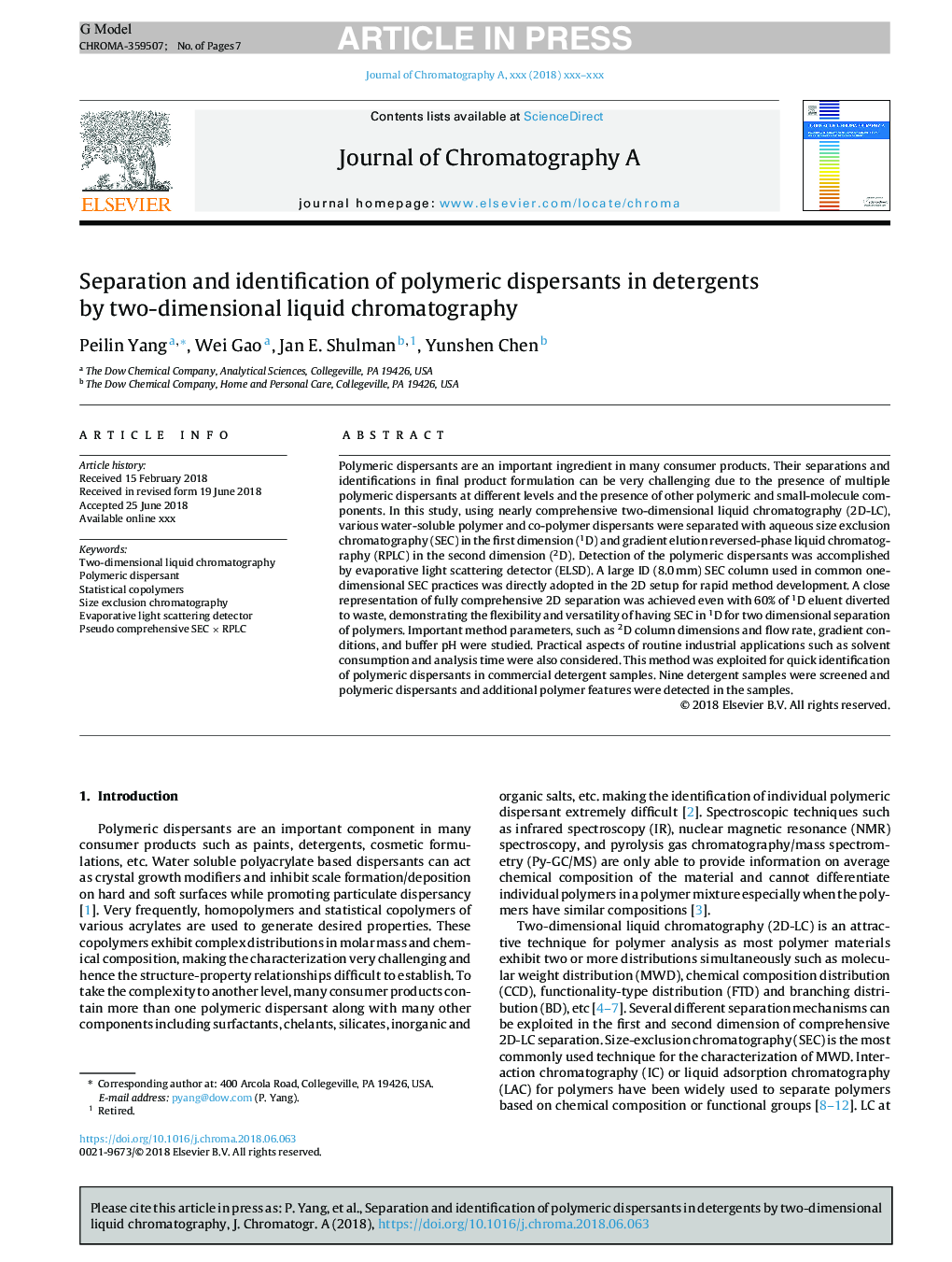 Separation and identification of polymeric dispersants in detergents by two-dimensional liquid chromatography