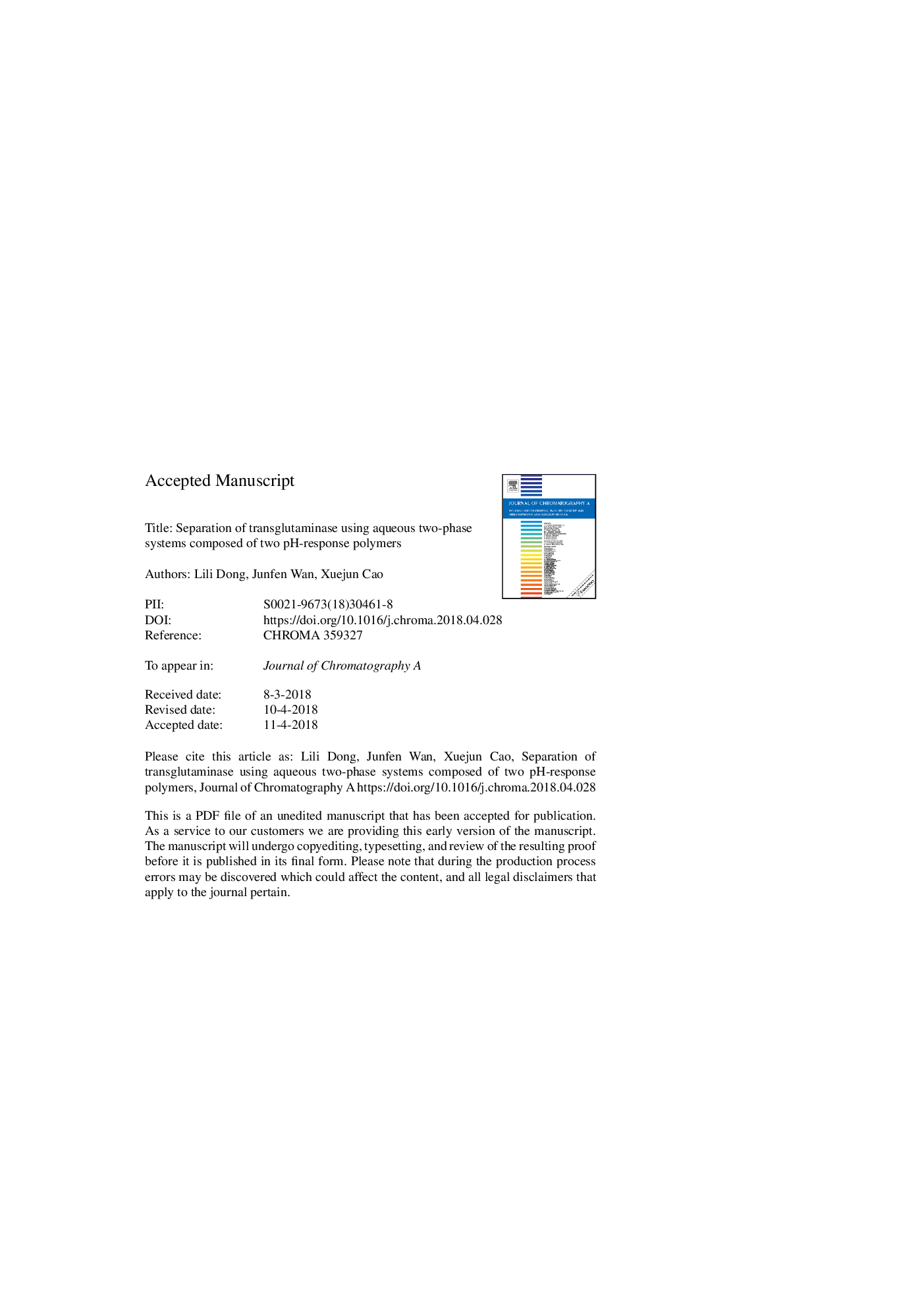 Separation of transglutaminase using aqueous two-phase systems composed of two pH-response polymers