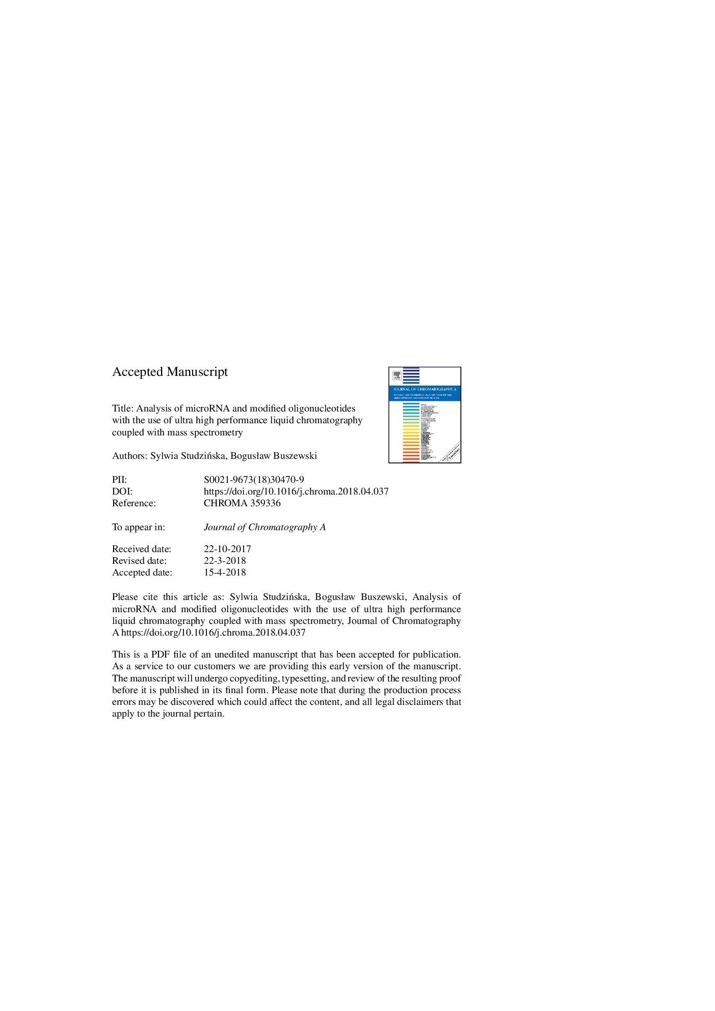 Analysis of microRNA and modified oligonucleotides with the use of ultra high performance liquid chromatography coupled with mass spectrometry