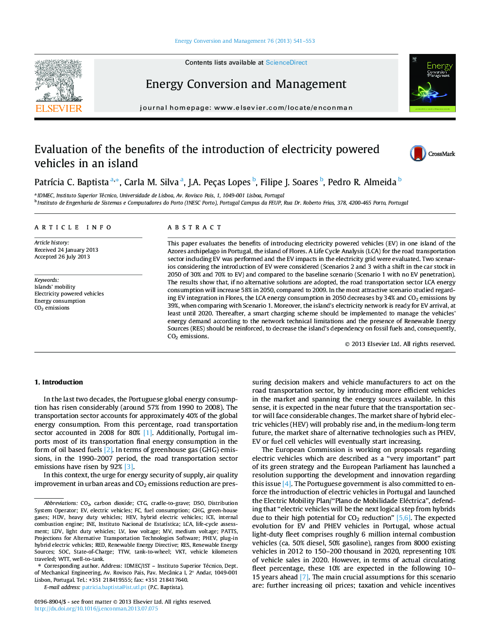 Evaluation of the benefits of the introduction of electricity powered vehicles in an island