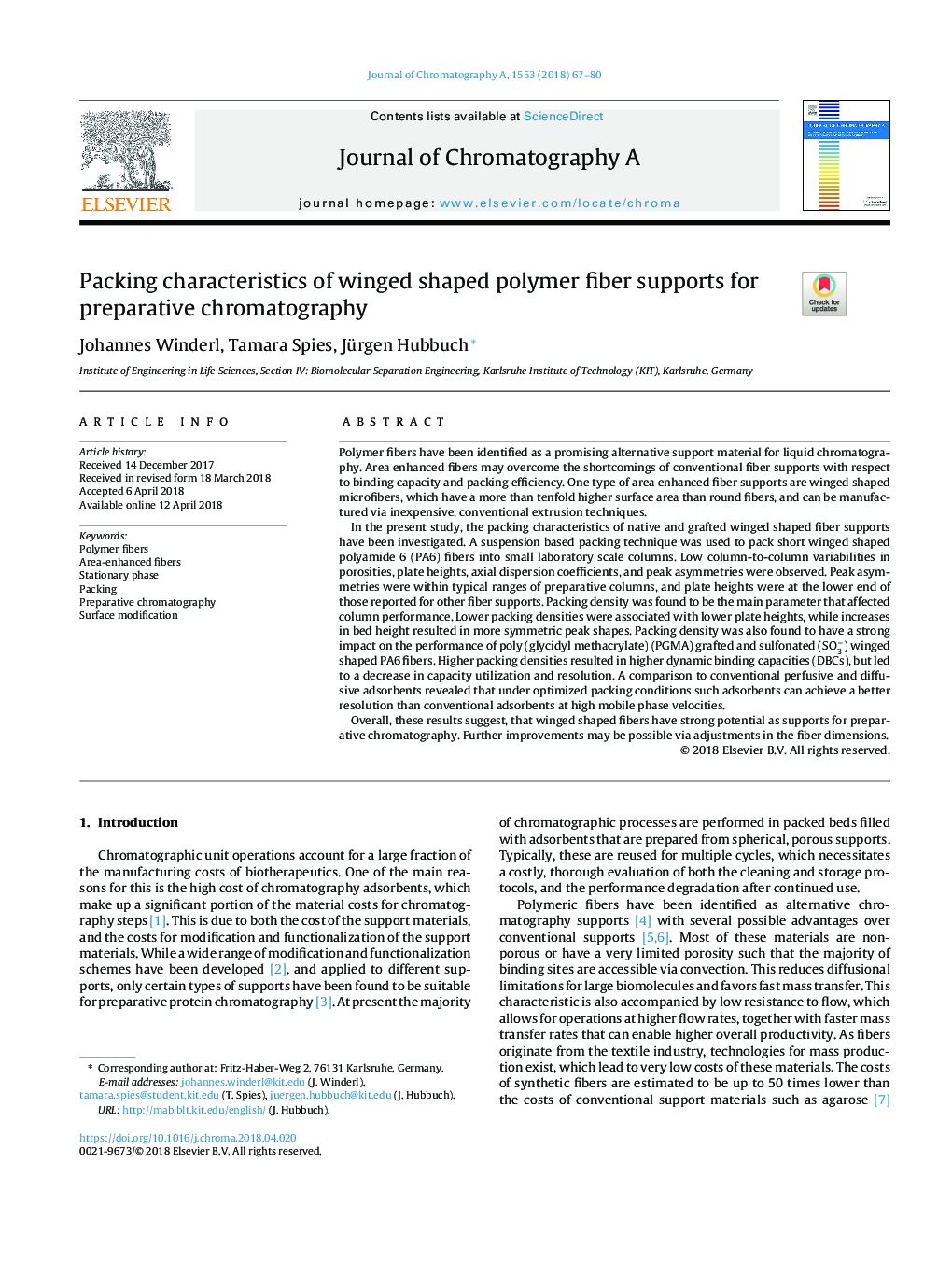 Packing characteristics of winged shaped polymer fiber supports for preparative chromatography