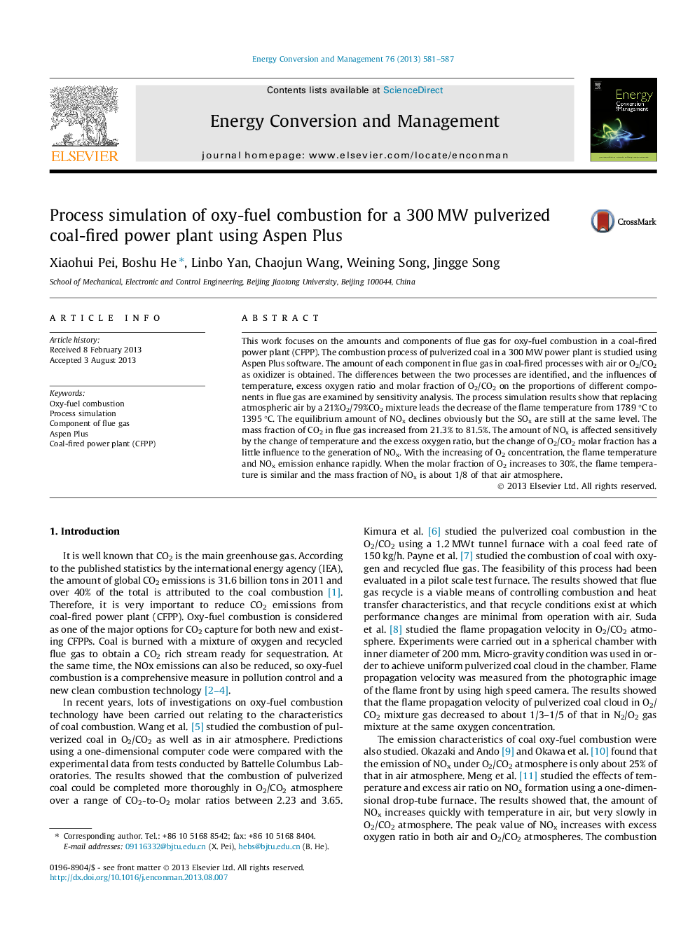 Process simulation of oxy-fuel combustion for a 300 MW pulverized coal-fired power plant using Aspen Plus