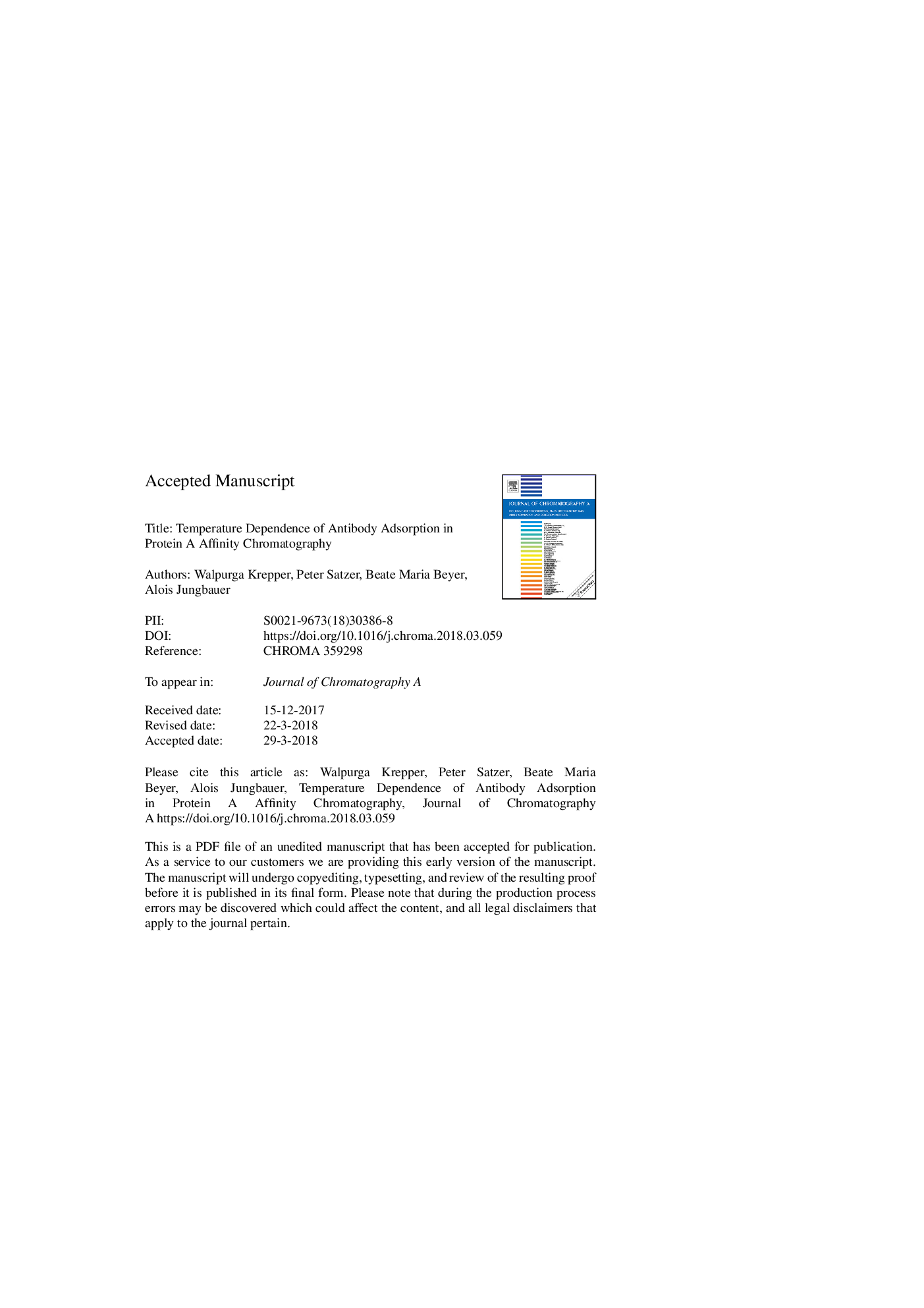 Temperature dependence of antibody adsorption in protein A affinity chromatography