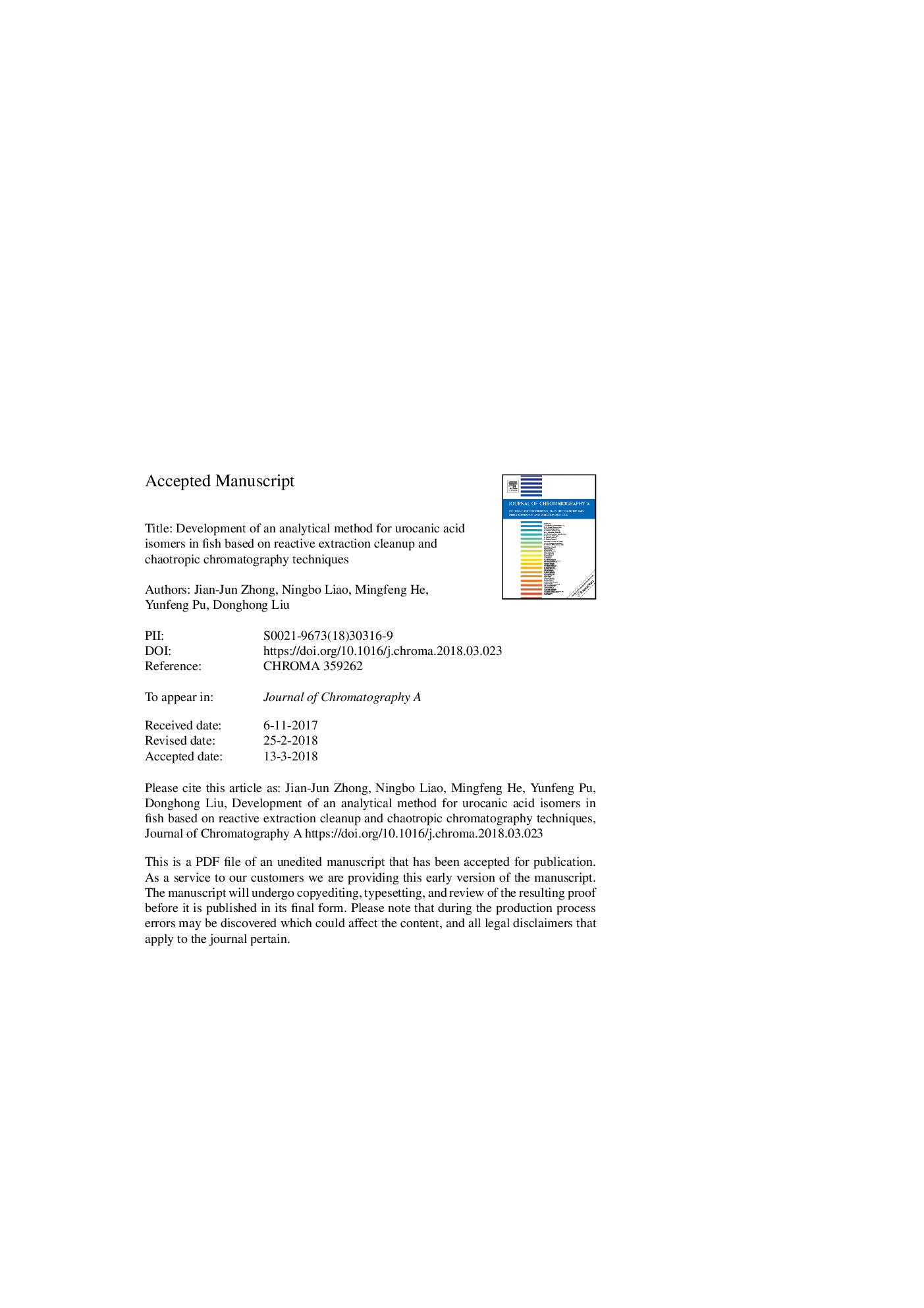 Development of an analytical method for urocanic acid isomers in fish based on reactive extraction cleanup and chaotropic chromatography techniques