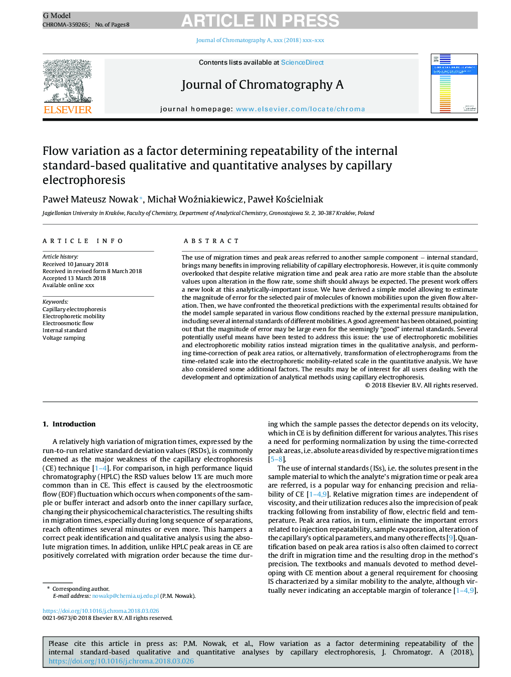 Flow variation as a factor determining repeatability of the internal standard-based qualitative and quantitative analyses by capillary electrophoresis