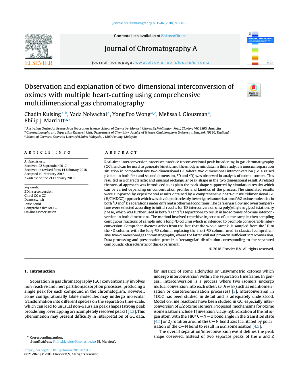 Observation and explanation of two-dimensional interconversion of oximes with multiple heart-cutting using comprehensive multidimensional gas chromatography