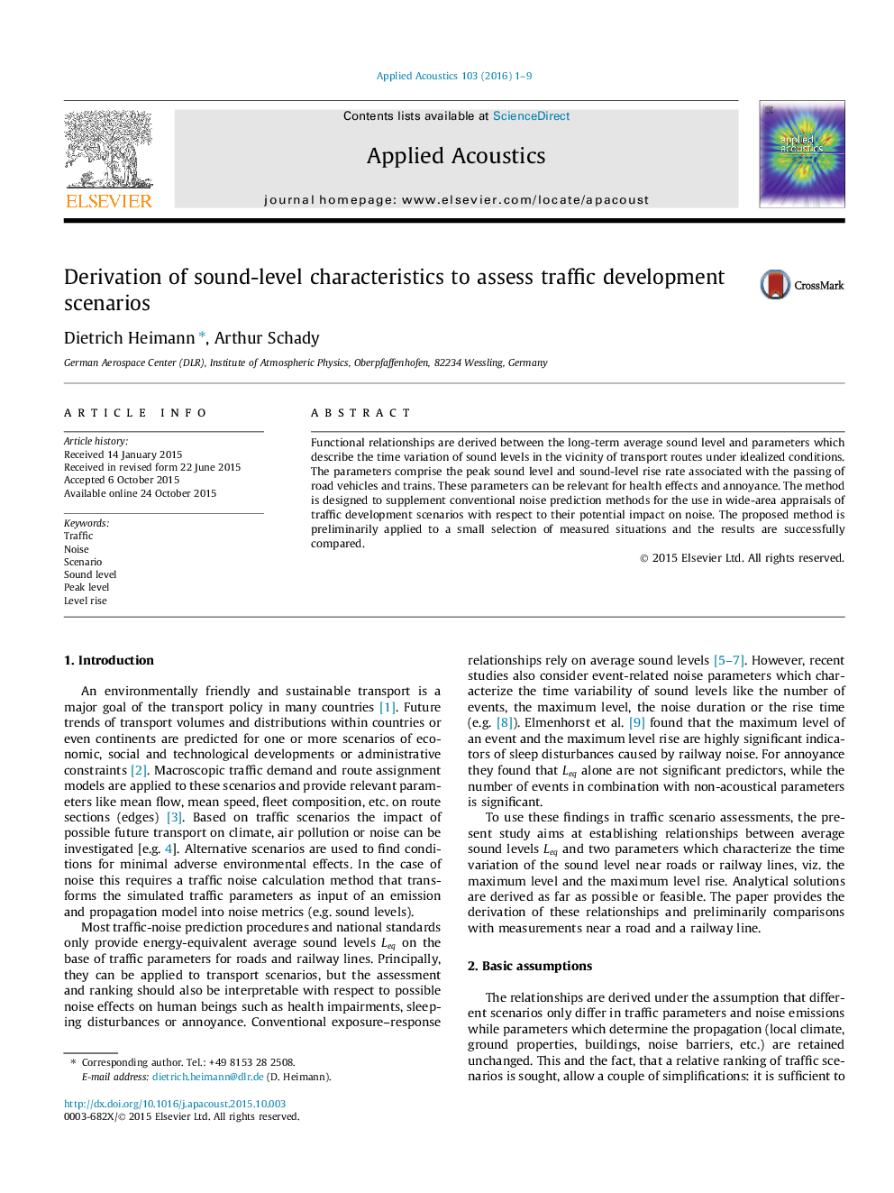 Derivation of sound-level characteristics to assess traffic development scenarios