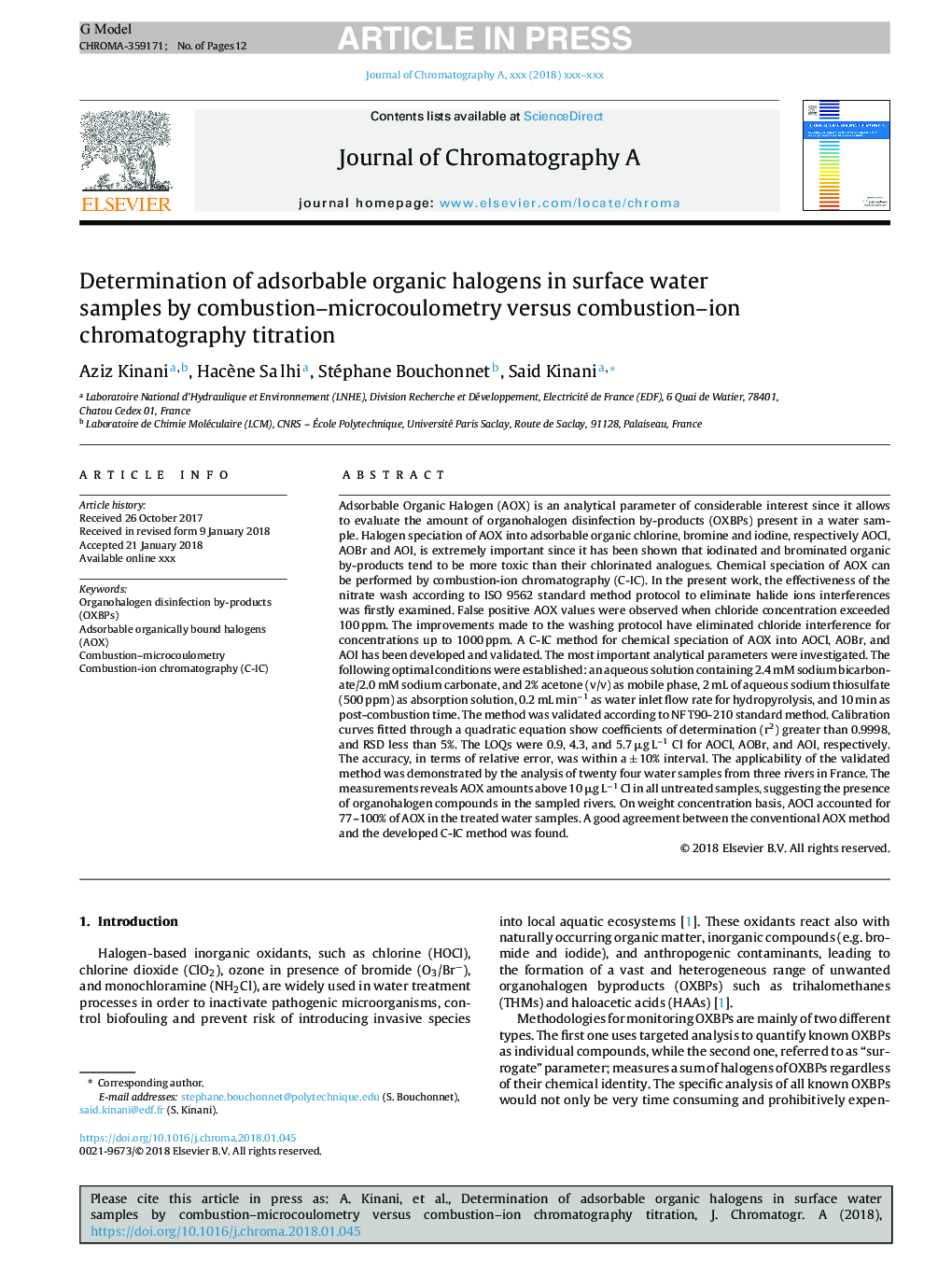 Determination of adsorbable organic halogens in surface water samples by combustion-microcoulometry versus combustion-ion chromatography titration