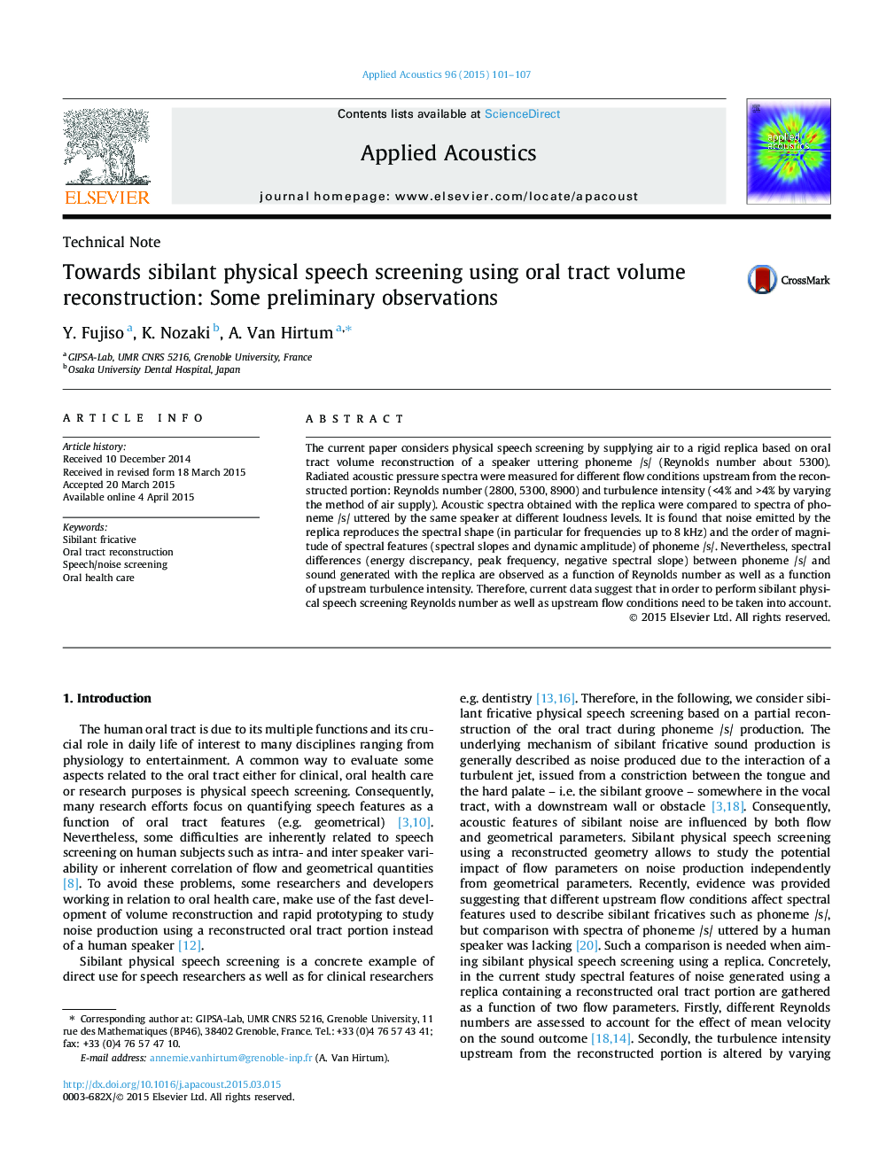 Towards sibilant physical speech screening using oral tract volume reconstruction: Some preliminary observations