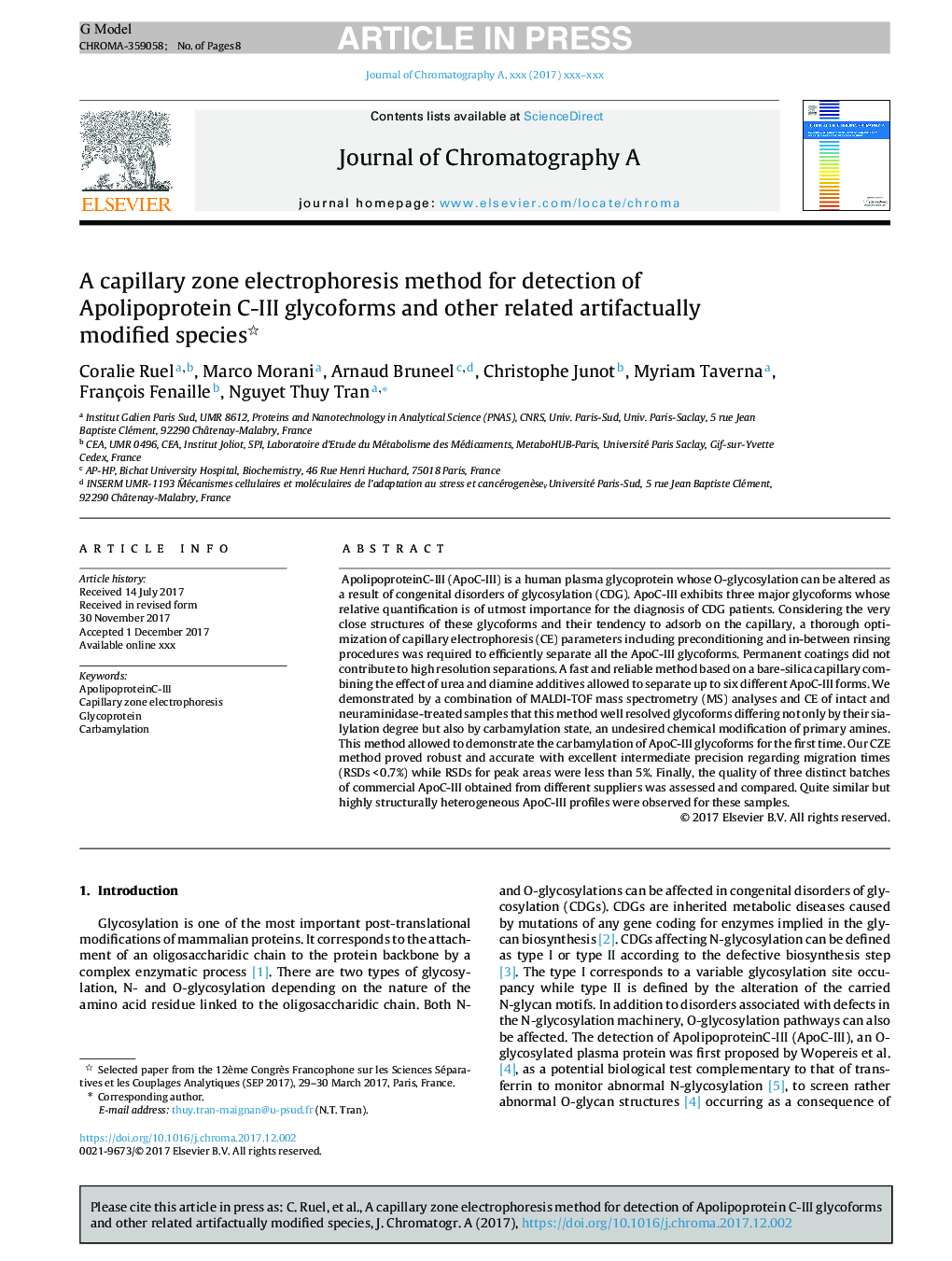 A capillary zone electrophoresis method for detection of Apolipoprotein C-III glycoforms and other related artifactually modified species