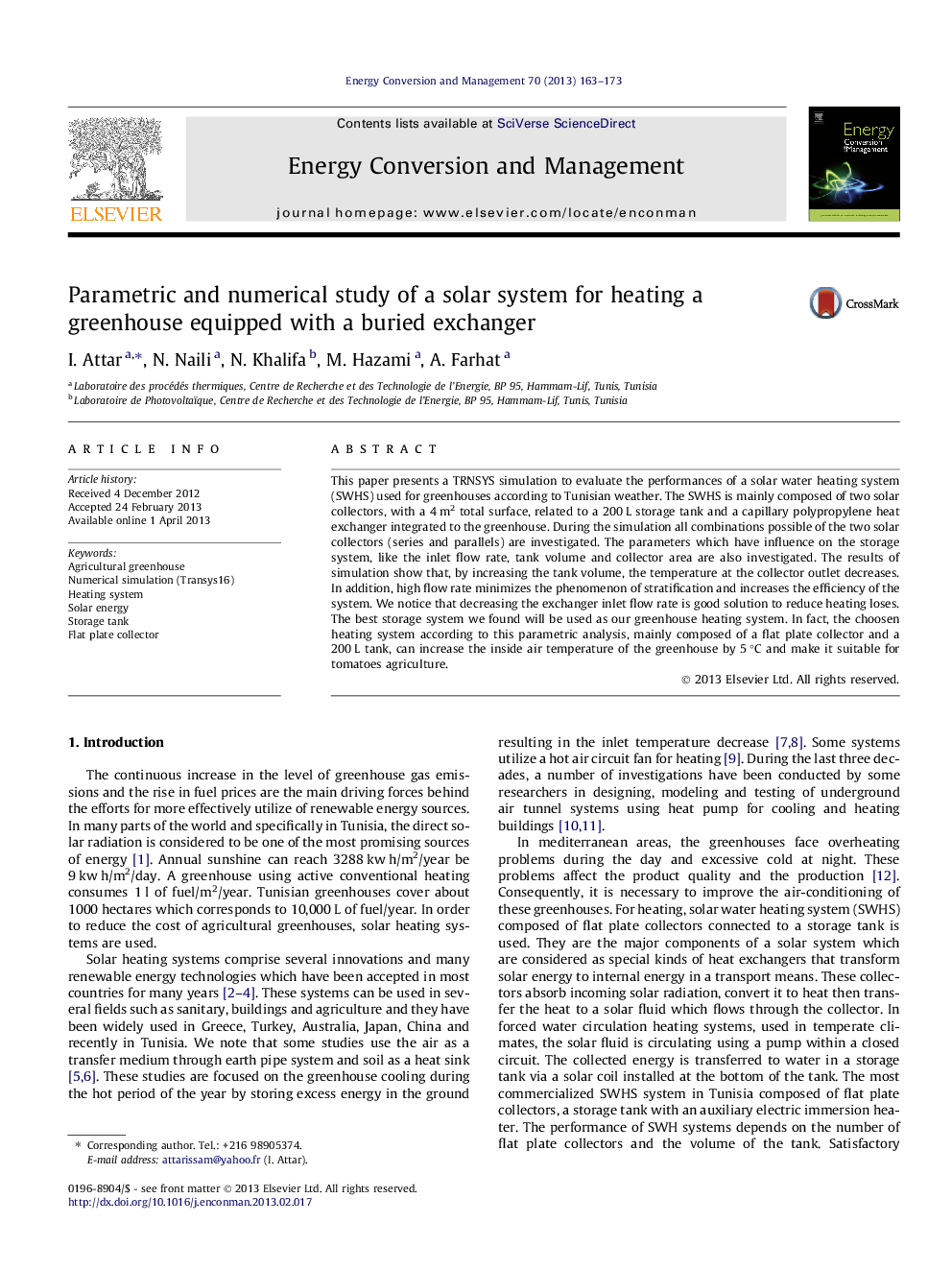 Parametric and numerical study of a solar system for heating a greenhouse equipped with a buried exchanger