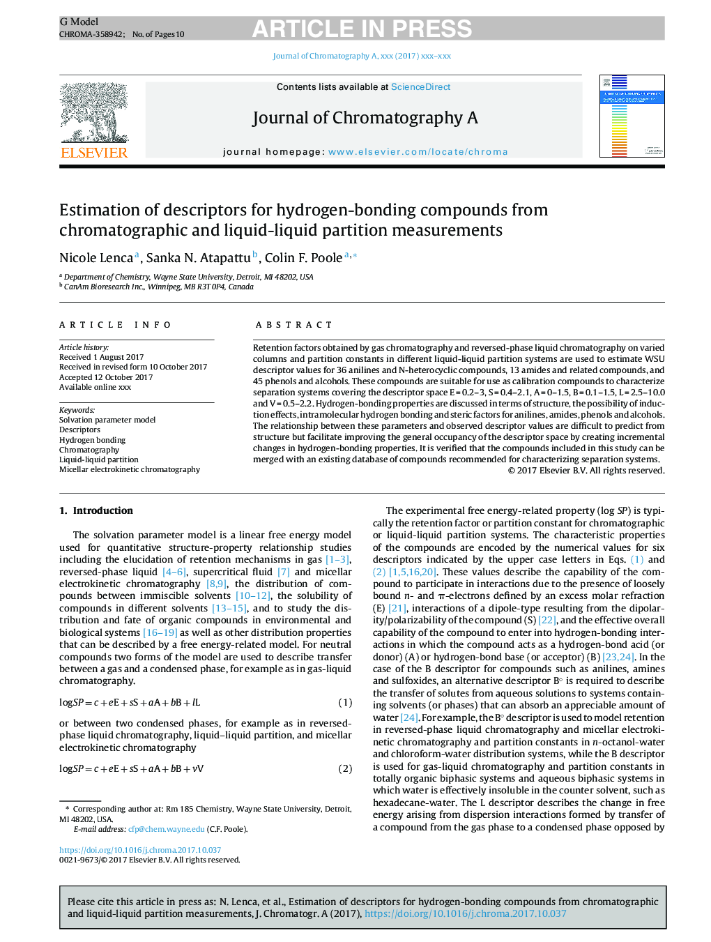 Estimation of descriptors for hydrogen-bonding compounds from chromatographic and liquid-liquid partition measurements