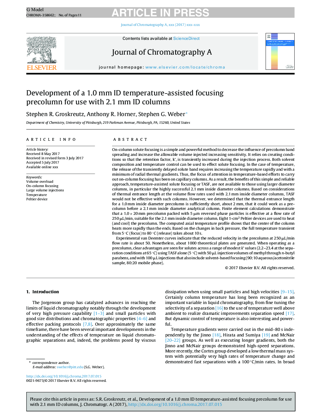 Development of a 1.0 mm inside diameter temperature-assisted focusing precolumn for use with 2.1 mm inside diameter columns