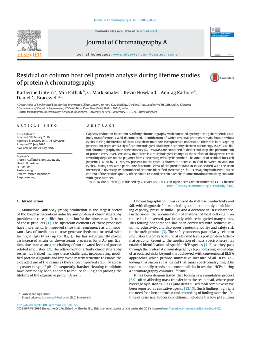 Residual on column host cell protein analysis during lifetime studies of protein A chromatography