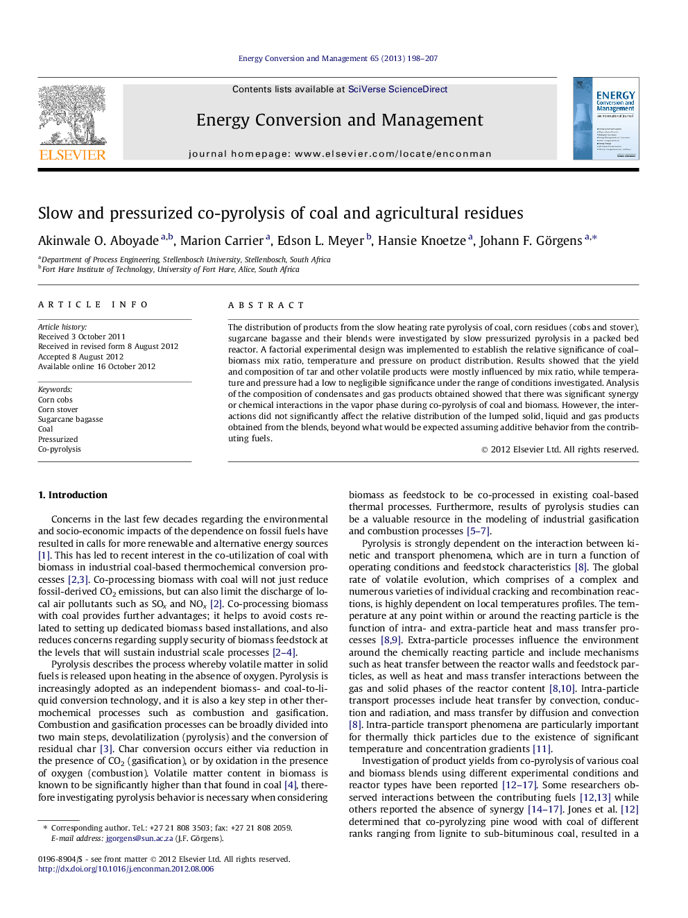 Slow and pressurized co-pyrolysis of coal and agricultural residues