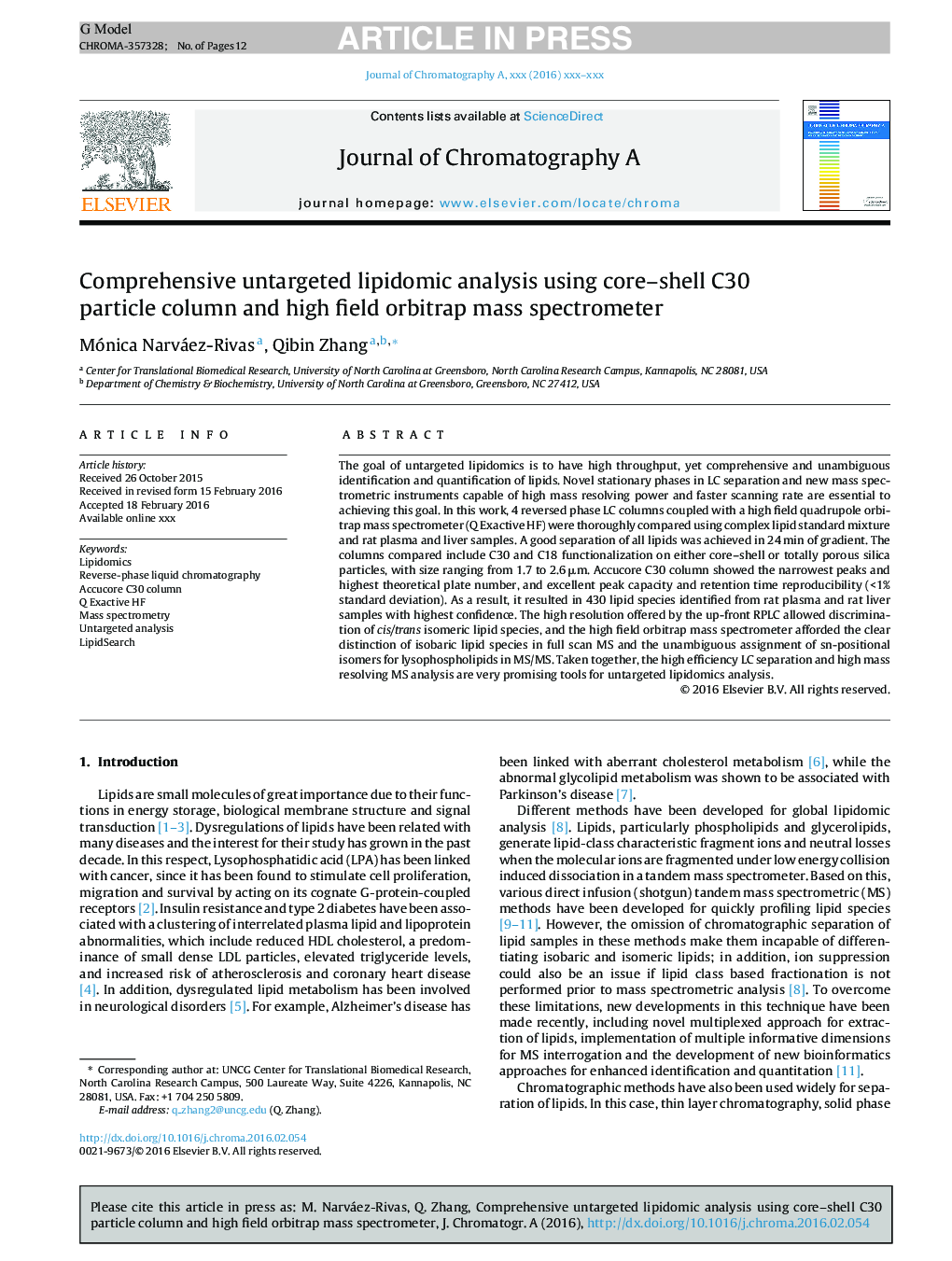 Comprehensive untargeted lipidomic analysis using core-shell C30 particle column and high field orbitrap mass spectrometer