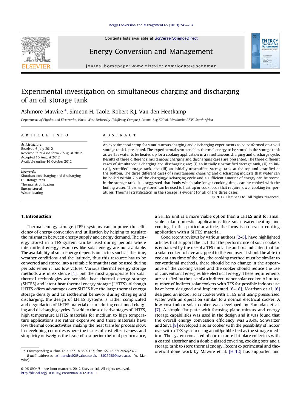 Experimental investigation on simultaneous charging and discharging of an oil storage tank