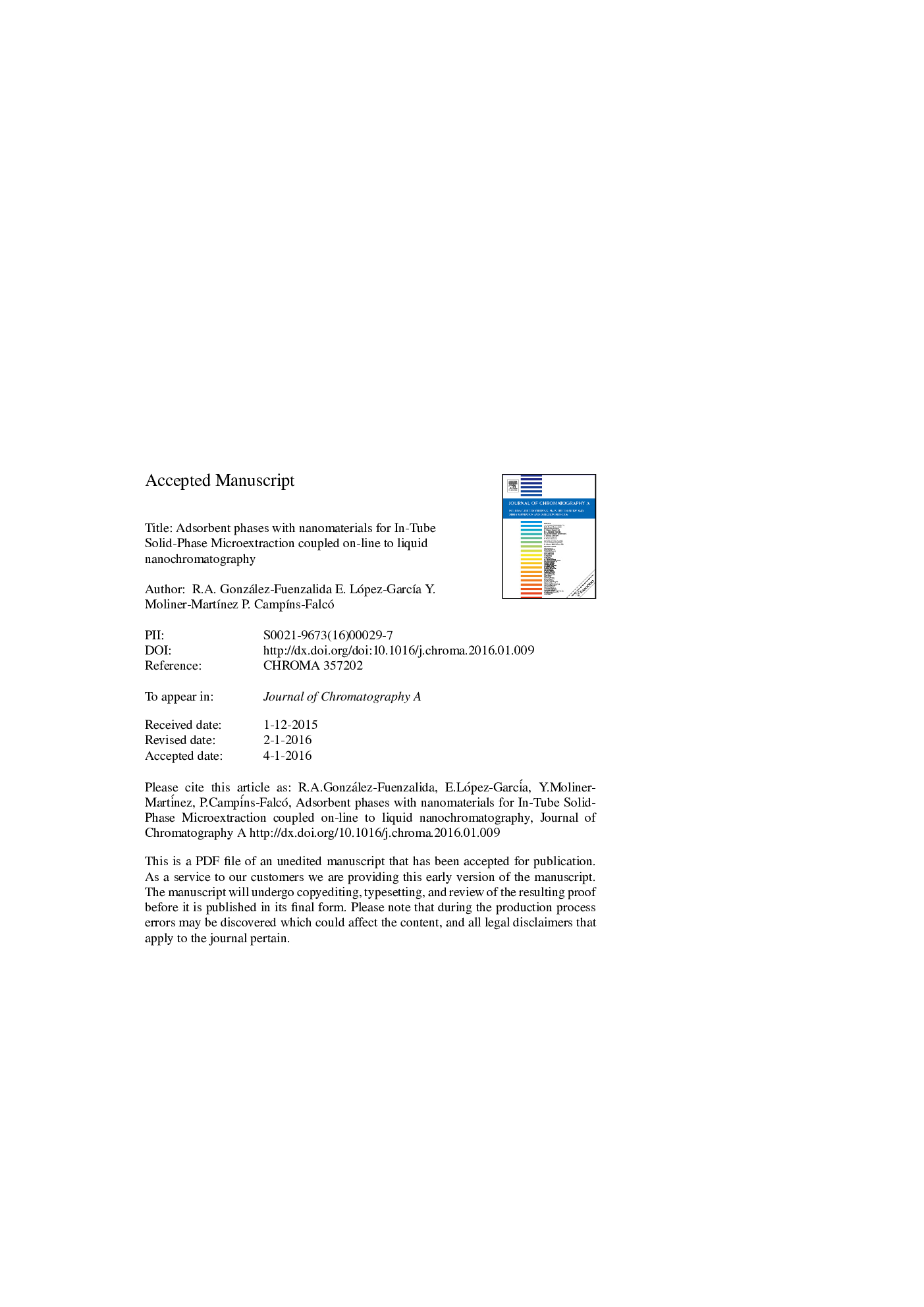 Adsorbent phases with nanomaterials for in-tube solid-phase microextraction coupled on-line to liquid nanochromatography