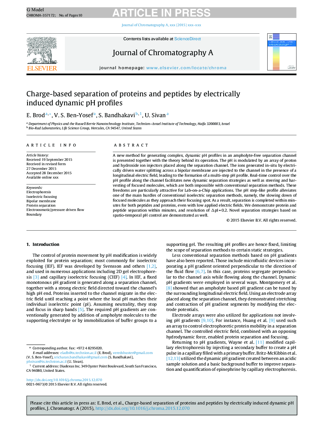 Charge-based separation of proteins and peptides by electrically induced dynamic pH profiles