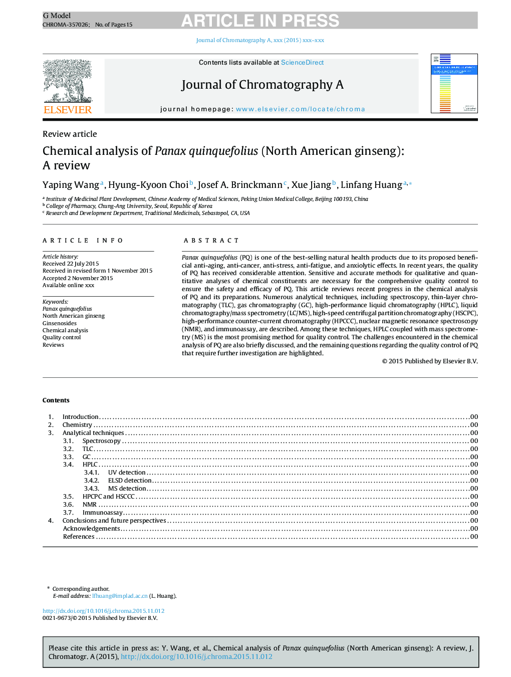 Chemical analysis of Panax quinquefolius (North American ginseng): A review