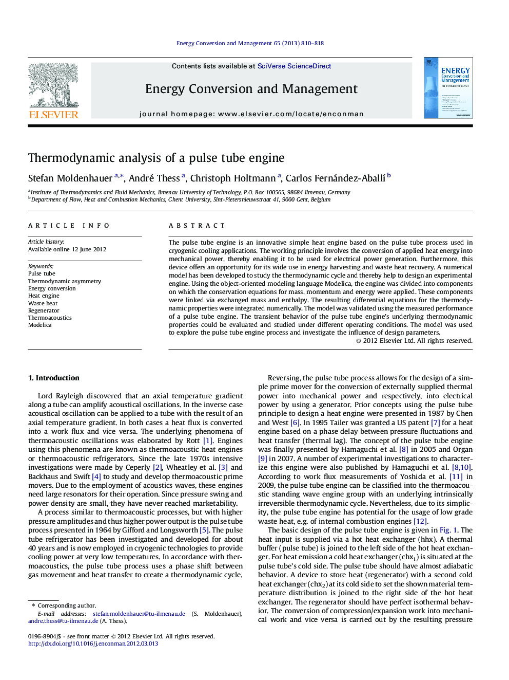 Thermodynamic analysis of a pulse tube engine