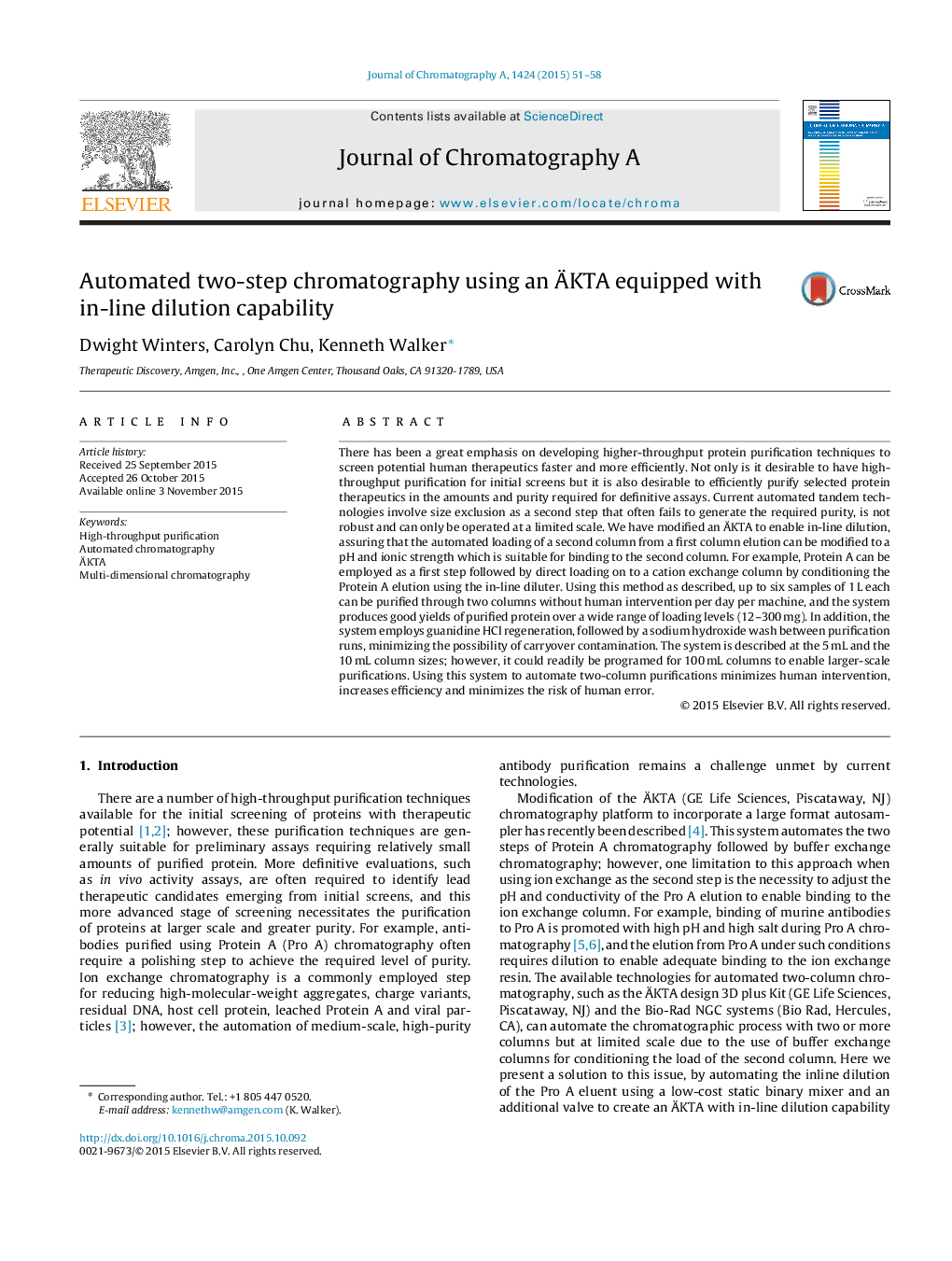 Automated two-step chromatography using an ÃKTA equipped with in-line dilution capability