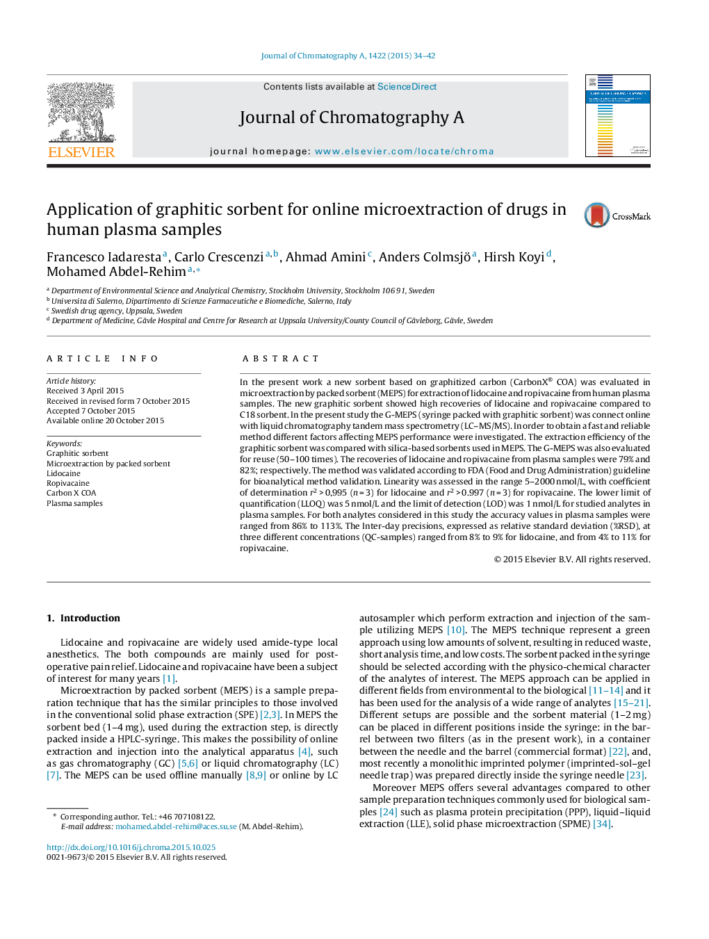 Application of graphitic sorbent for online microextraction of drugs in human plasma samples