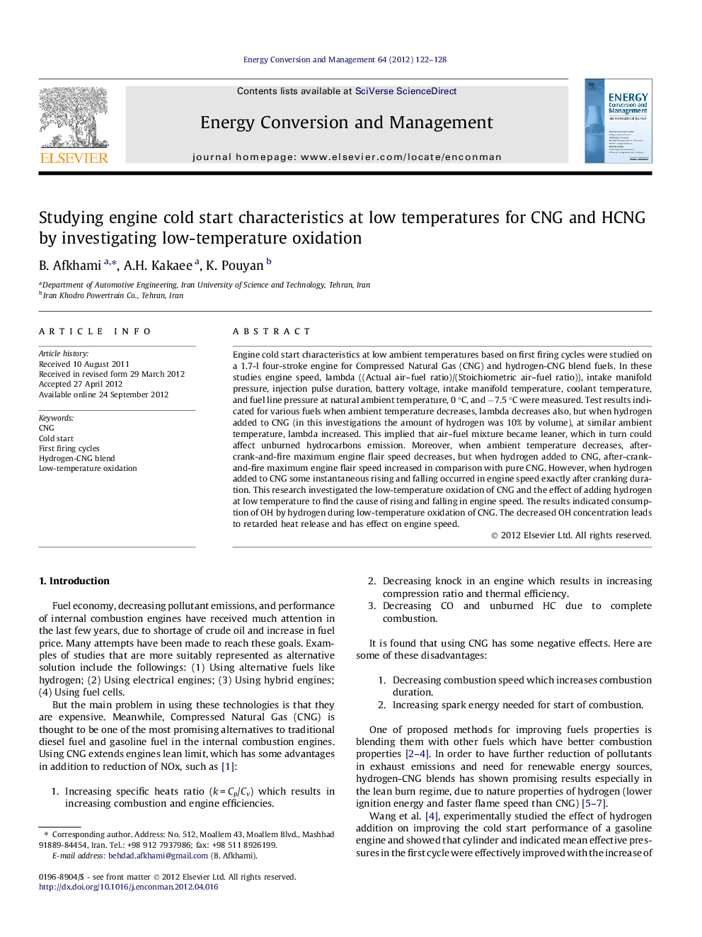 Studying engine cold start characteristics at low temperatures for CNG and HCNG by investigating low-temperature oxidation