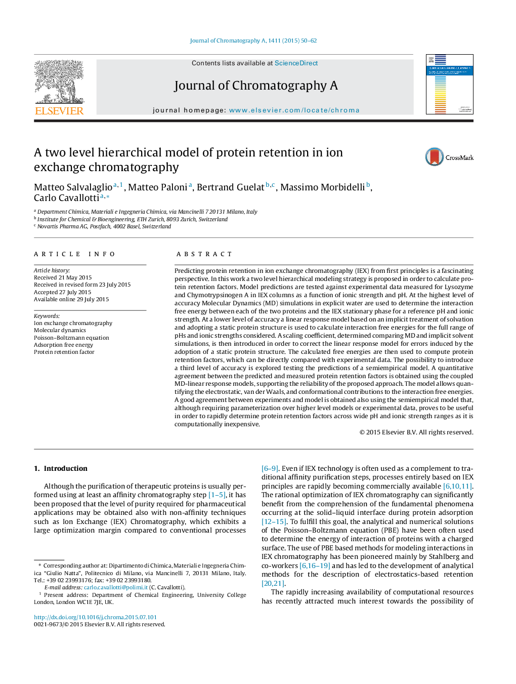 A two level hierarchical model of protein retention in ion exchange chromatography