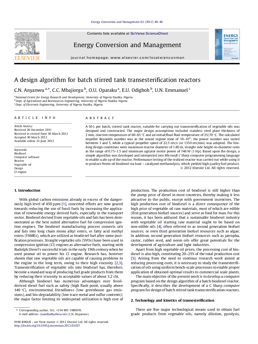 A design algorithm for batch stirred tank transesterification reactors