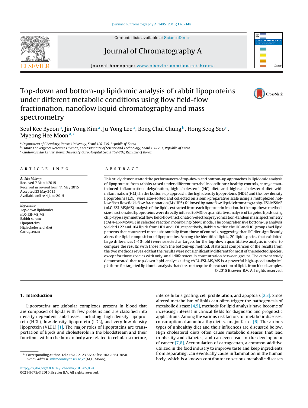 Top-down and bottom-up lipidomic analysis of rabbit lipoproteins under different metabolic conditions using flow field-flow fractionation, nanoflow liquid chromatography and mass spectrometry