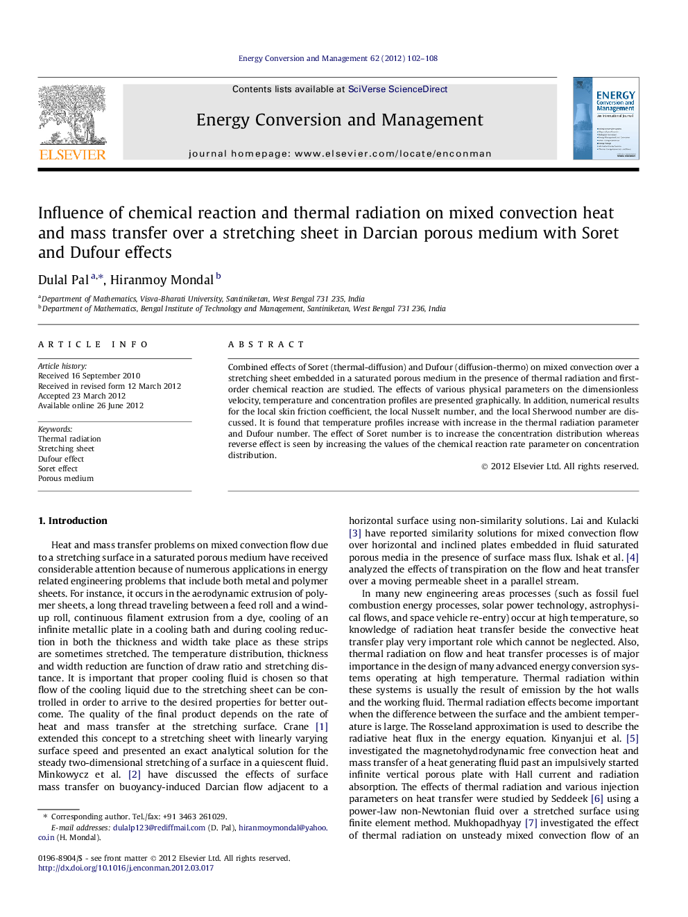 Influence of chemical reaction and thermal radiation on mixed convection heat and mass transfer over a stretching sheet in Darcian porous medium with Soret and Dufour effects