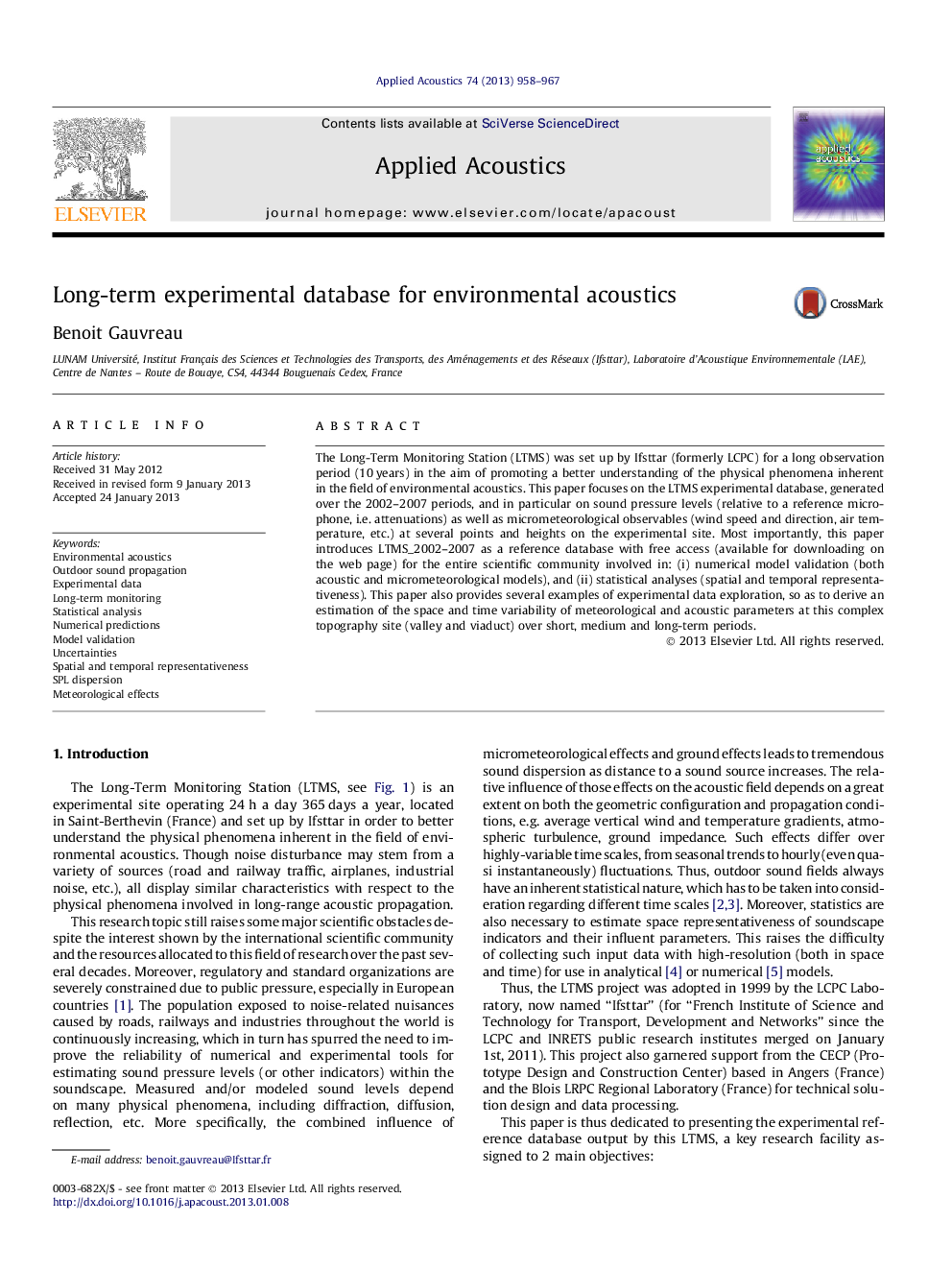 Long-term experimental database for environmental acoustics