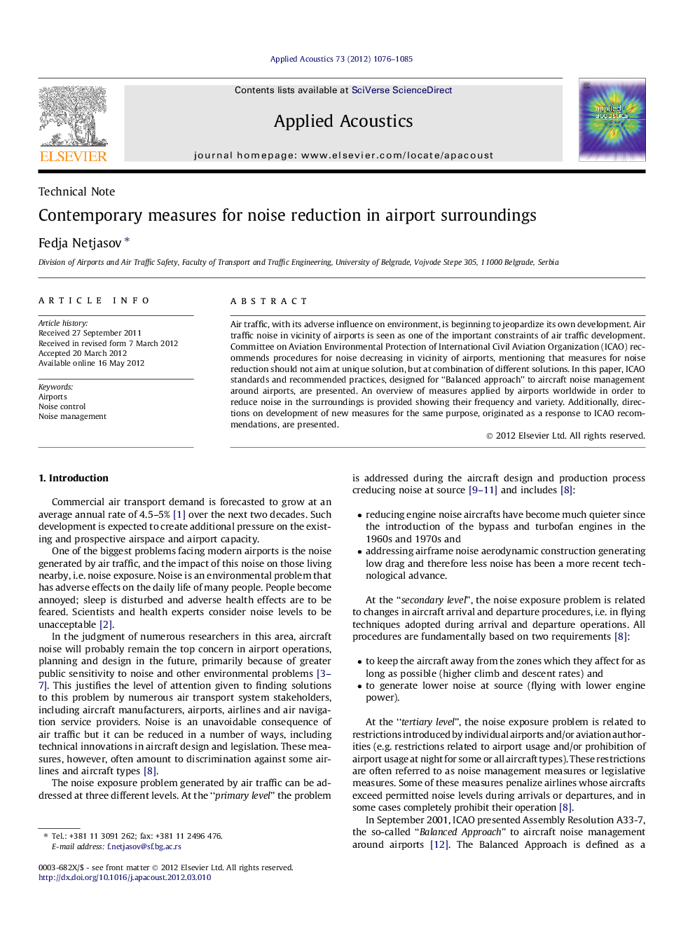 Contemporary measures for noise reduction in airport surroundings