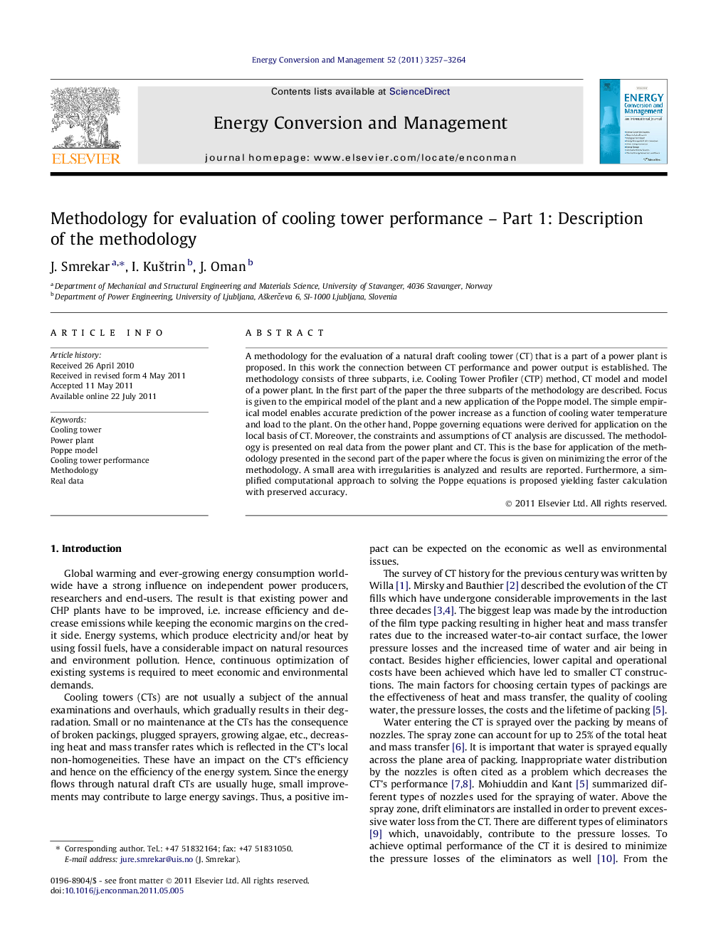 Methodology for evaluation of cooling tower performance – Part 1: Description of the methodology