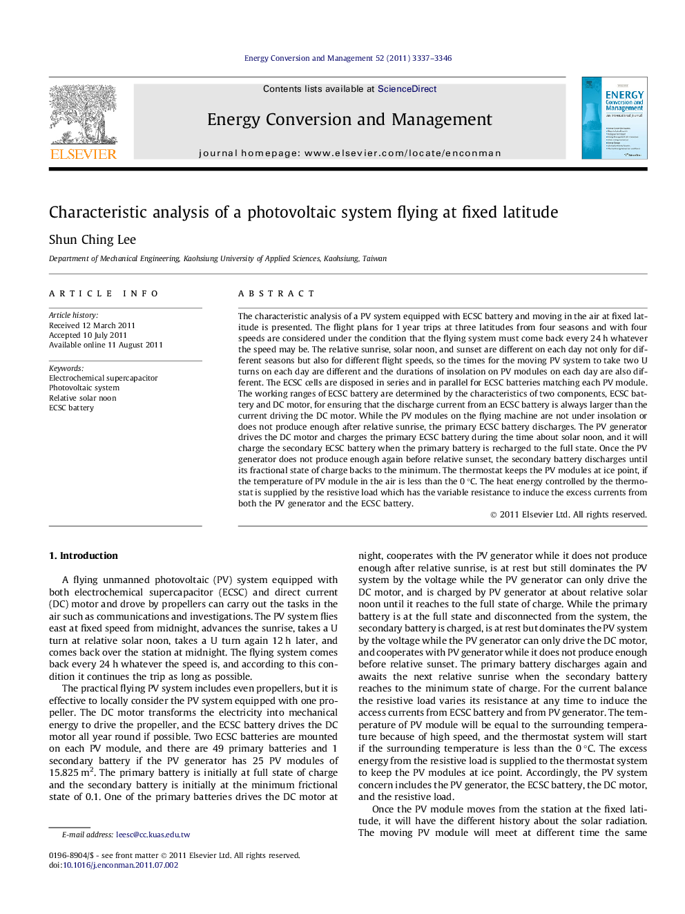 Characteristic analysis of a photovoltaic system flying at fixed latitude