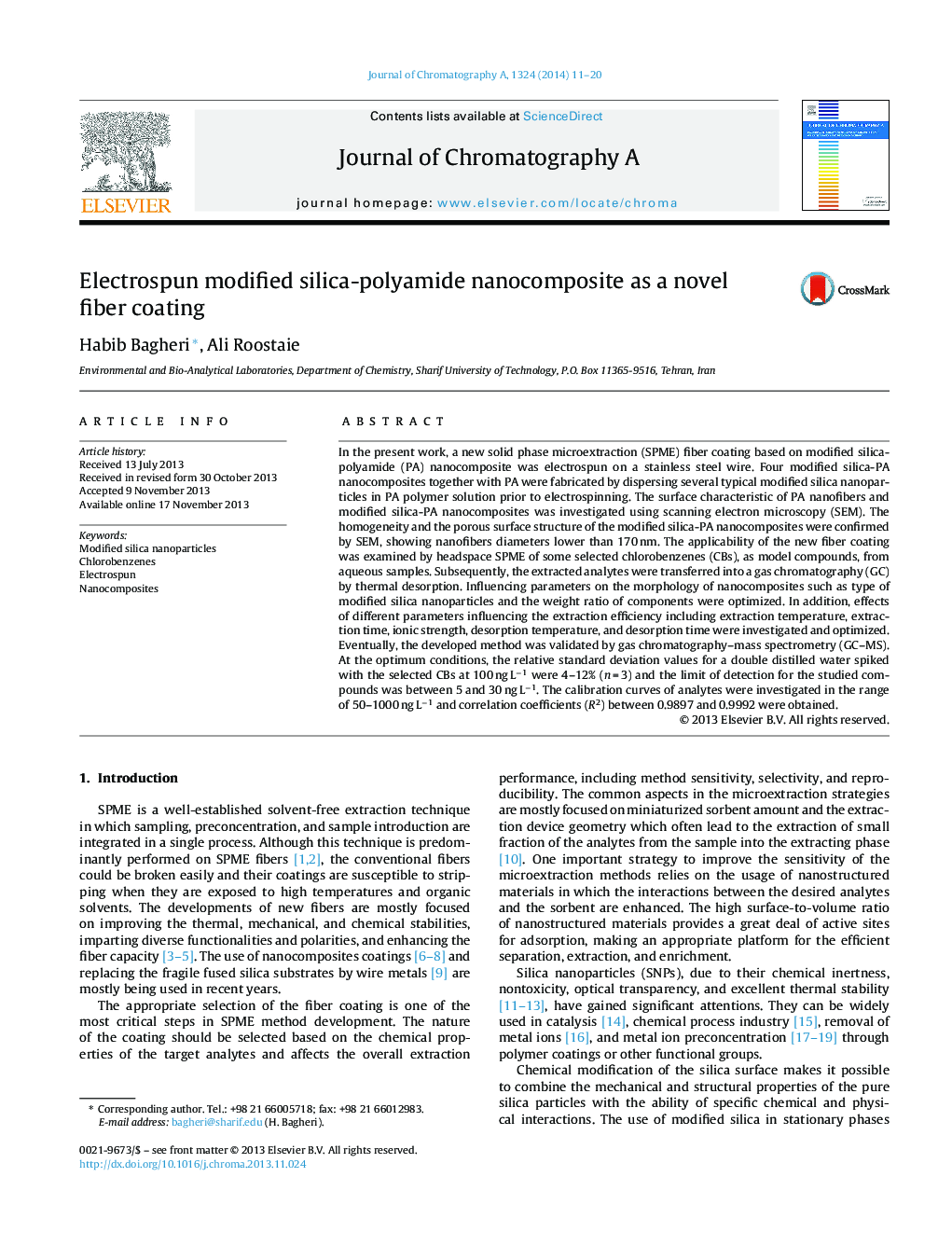 Electrospun modified silica-polyamide nanocomposite as a novel fiber coating