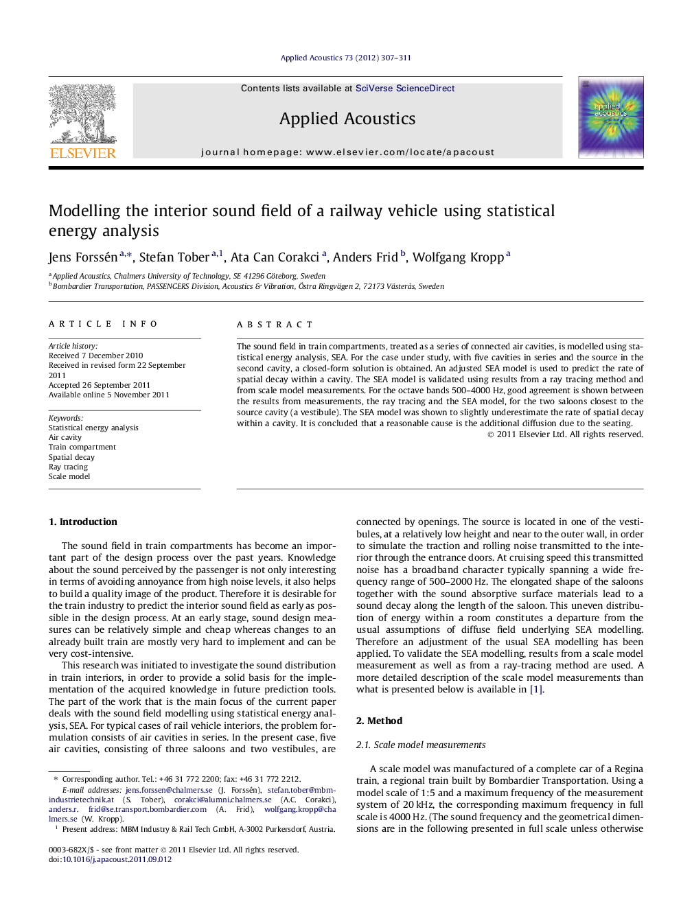 Modelling the interior sound field of a railway vehicle using statistical energy analysis