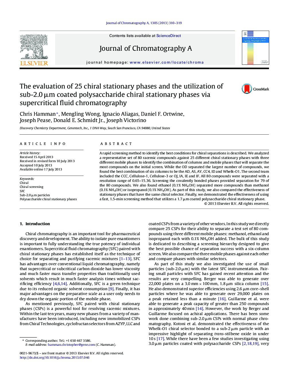 The evaluation of 25 chiral stationary phases and the utilization of sub-2.0Â Î¼m coated polysaccharide chiral stationary phases via supercritical fluid chromatography