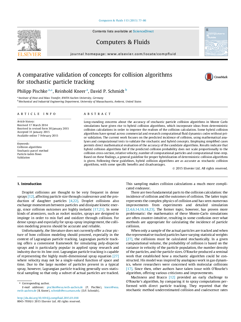 A comparative validation of concepts for collision algorithms for stochastic particle tracking