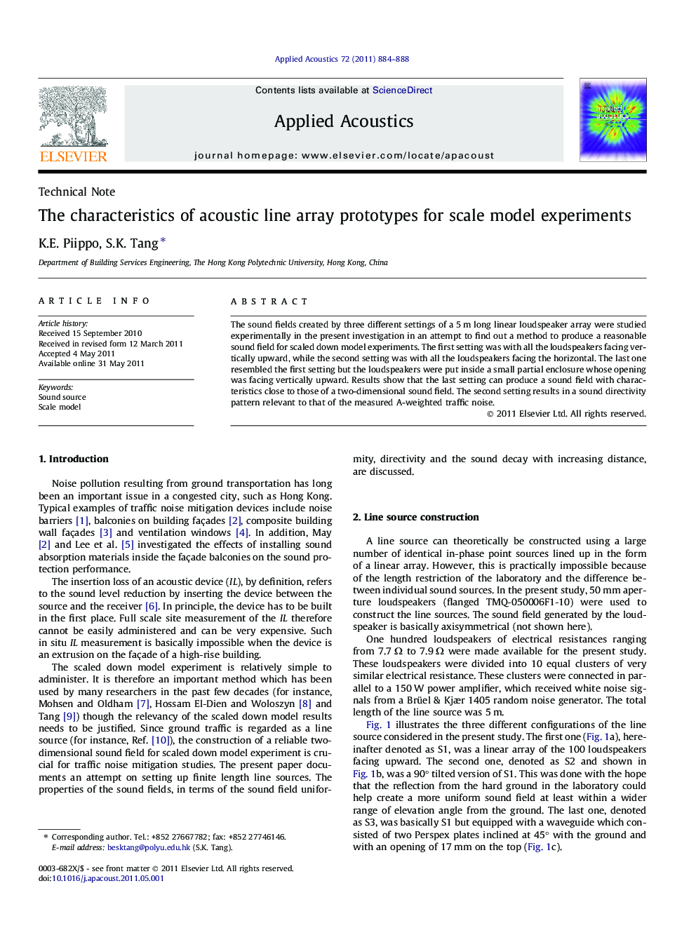 The characteristics of acoustic line array prototypes for scale model experiments