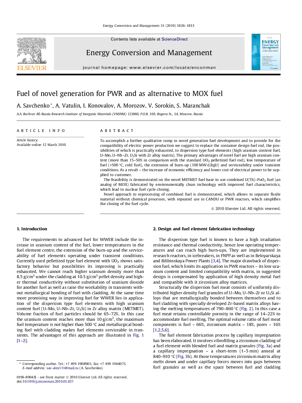 Fuel of novel generation for PWR and as alternative to MOX fuel